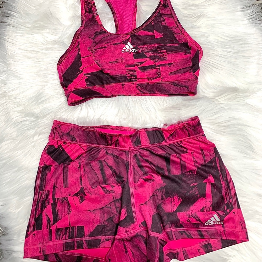 Hot Pink Adidas Sports Bra/Shorts Activewear Set